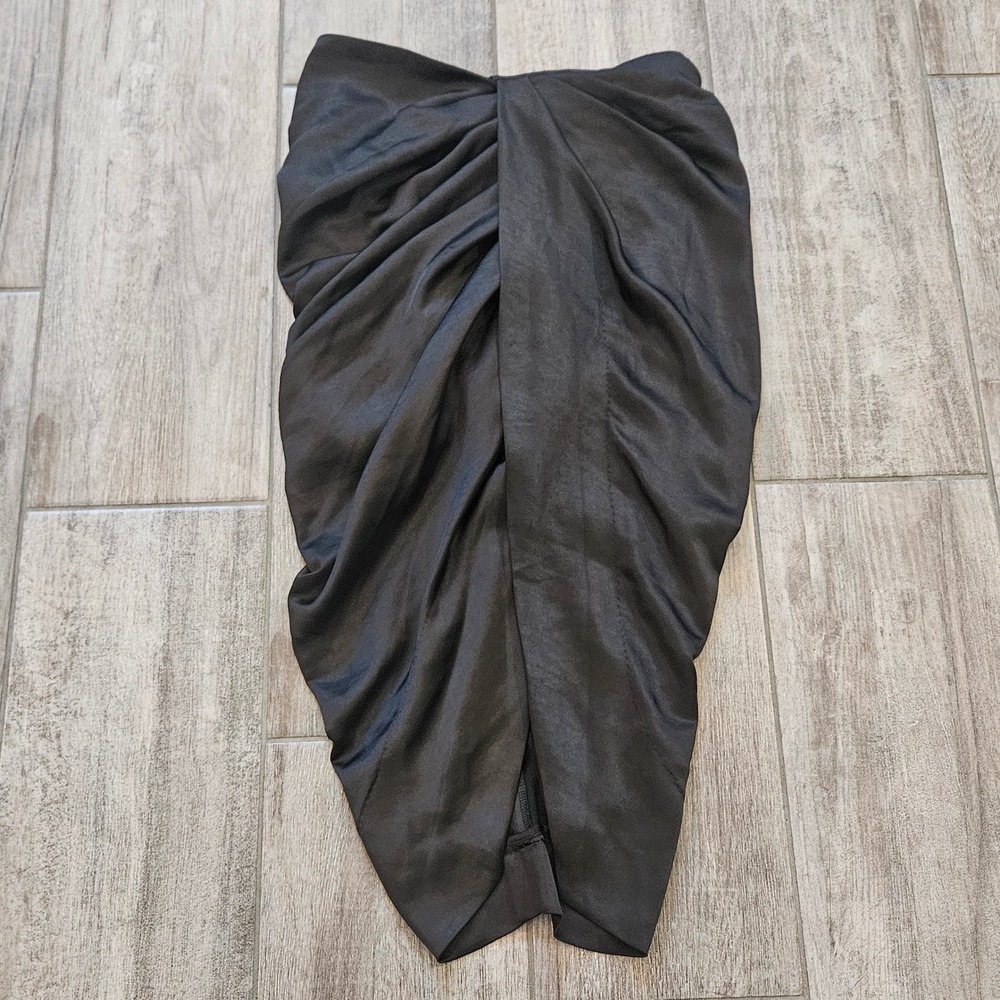 House of CB Miciela Skirt Size S Black Draped Satin Tulip Midi Pleated Wrap - Picture 2 of 8